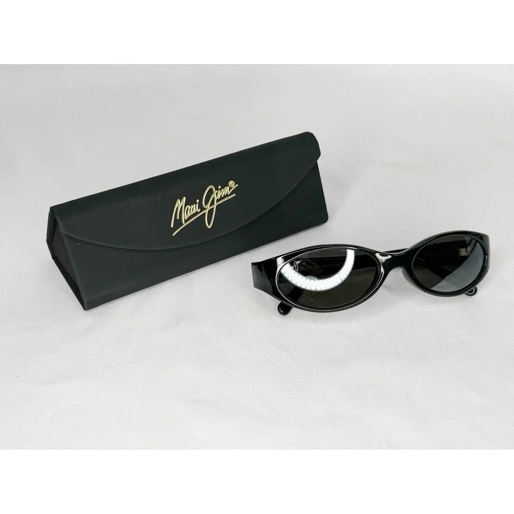 MAUI JIM MALIA MJ 125-02 Gloss Black W/ Grey POLARIZED Oval  SUNGLASSES NEW Case